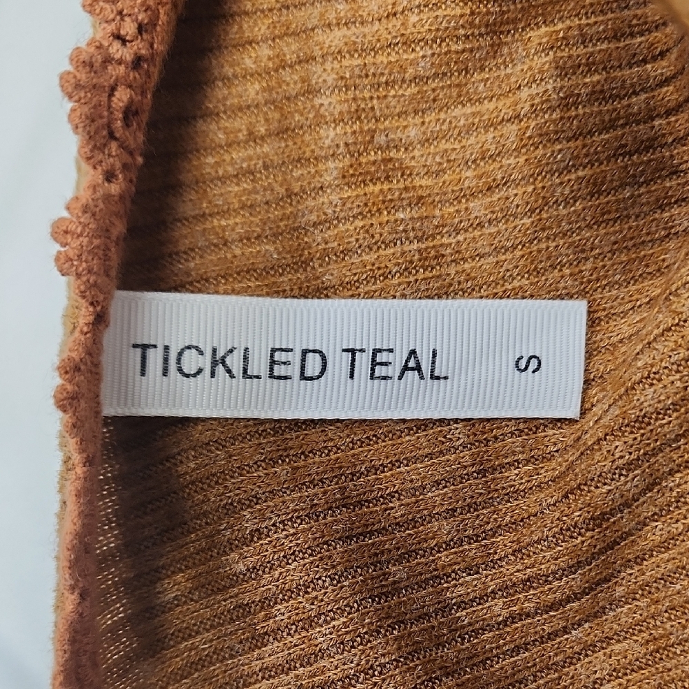 Tickled Teal Brown and Tan Long Sleeve Top Small - Picture 2 of 6